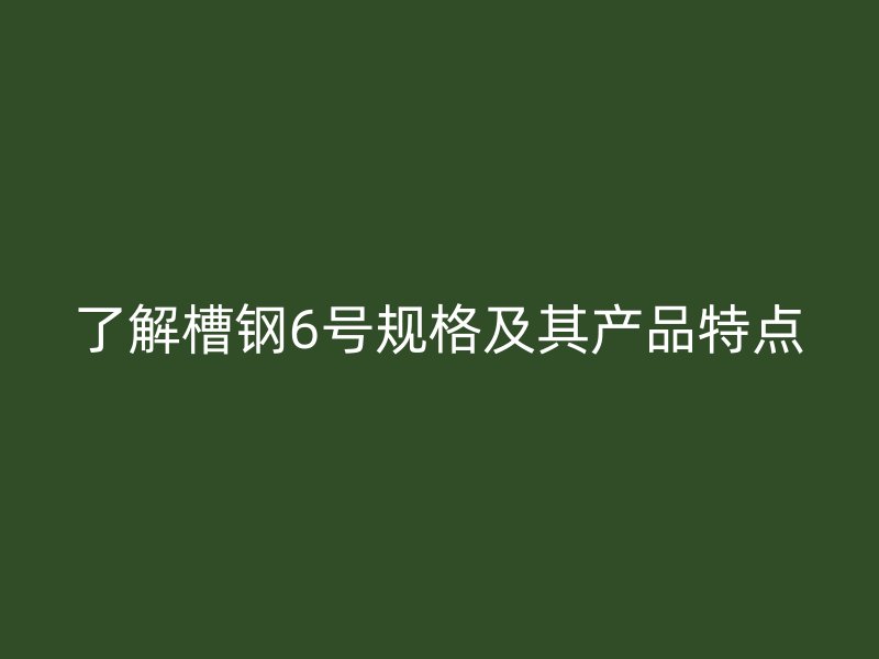 了解槽鋼6號規(guī)格及其產品特點