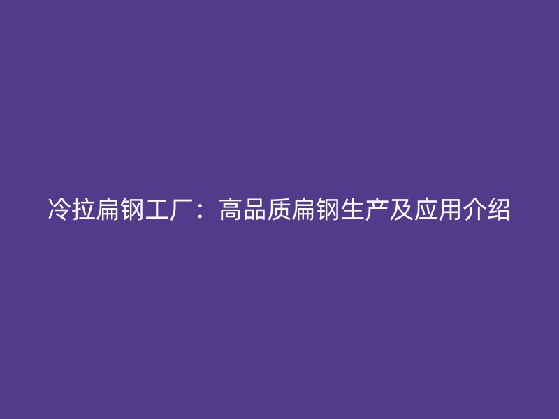 冷拉扁鋼工廠：高品質扁鋼生產及應用介紹